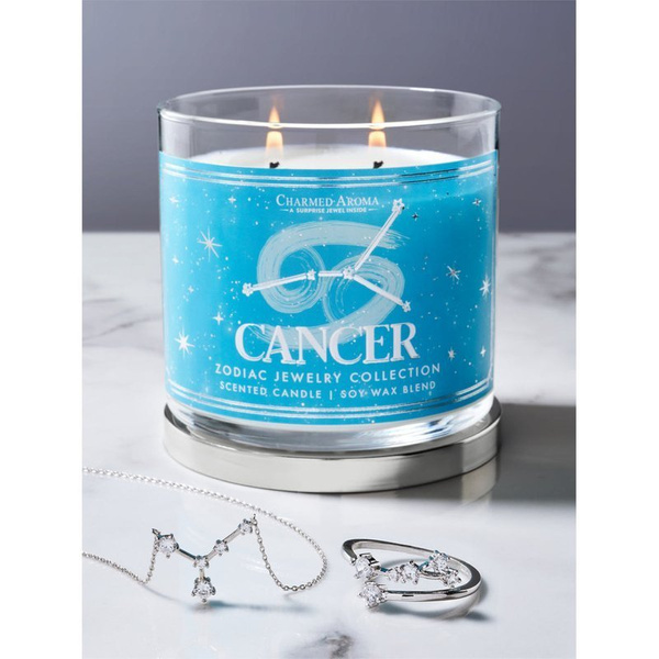 Charmed Aroma jewel soy scented candle with Silver Necklace 12 oz 340 g - Cancer Zodiac Sign