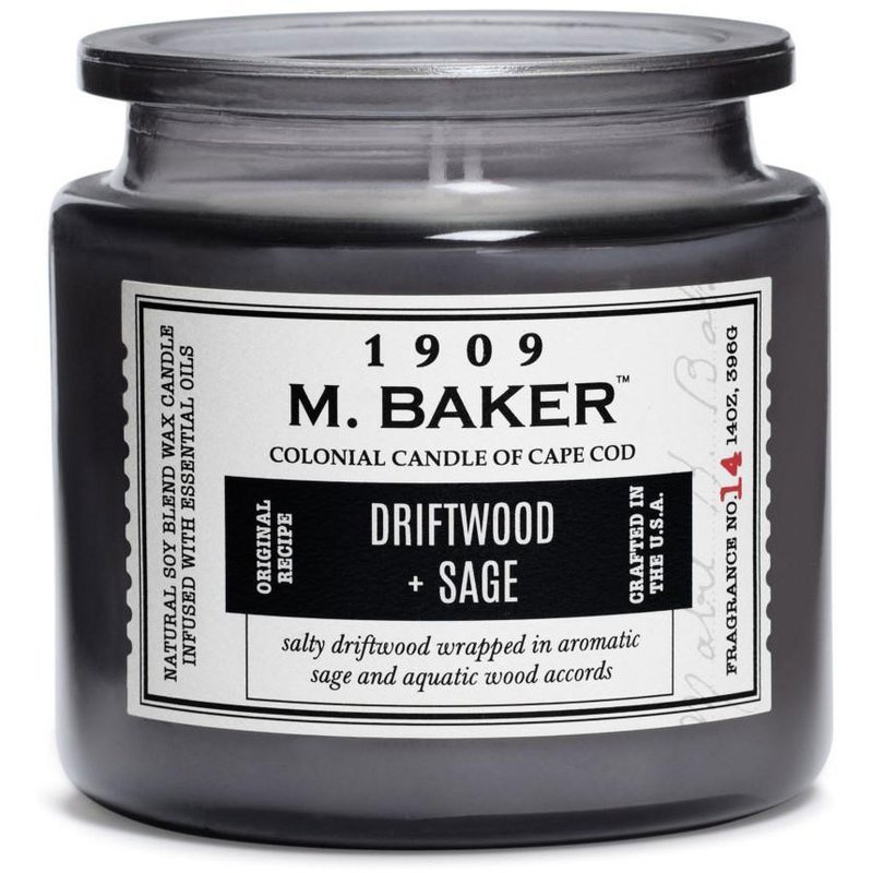 Colonial Candle M Baker large soy scented candle apothecary jar 14 oz 396 g - Driftwood Sage