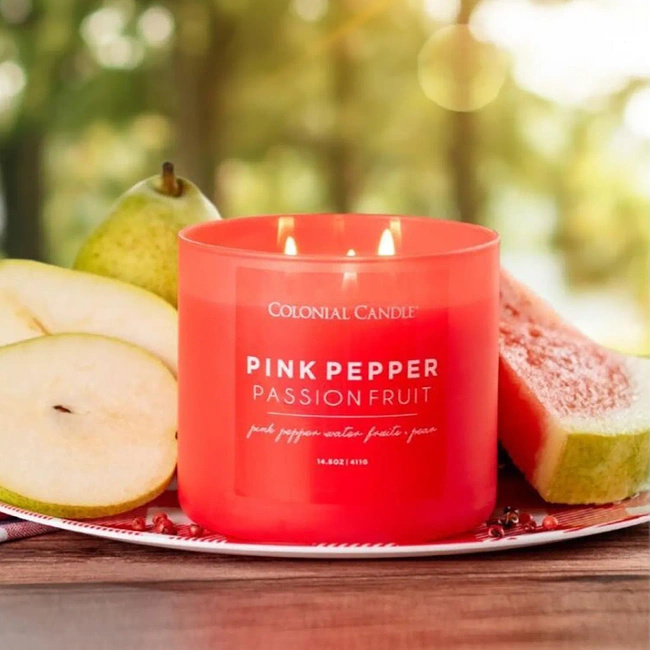Colonial Candle Pop Of Color ароматическая соевая свеча в стекле 3 фитиля 14,5 унций 411 г - Pink Pepper Passionfruit (Розовый перец Маракуйя)