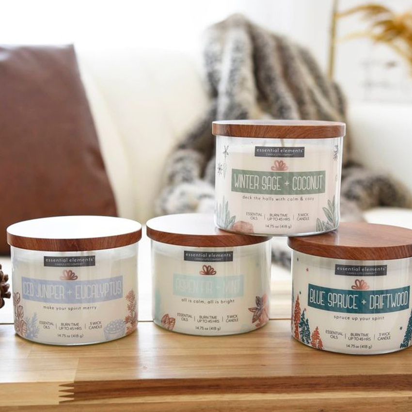 Bougie parfumée de noël soja Candle-lite Essential Elements 418 g - Blue Spruce Driftwood