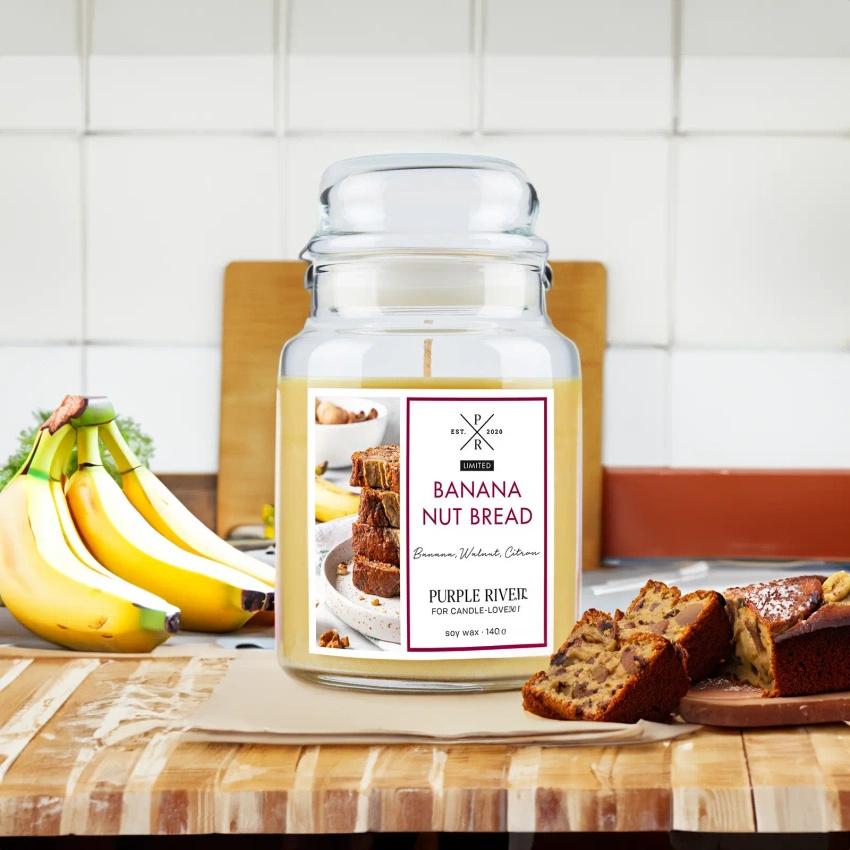 Soja geurkaars in glas Purple River 623 g - Banana Nut Bread