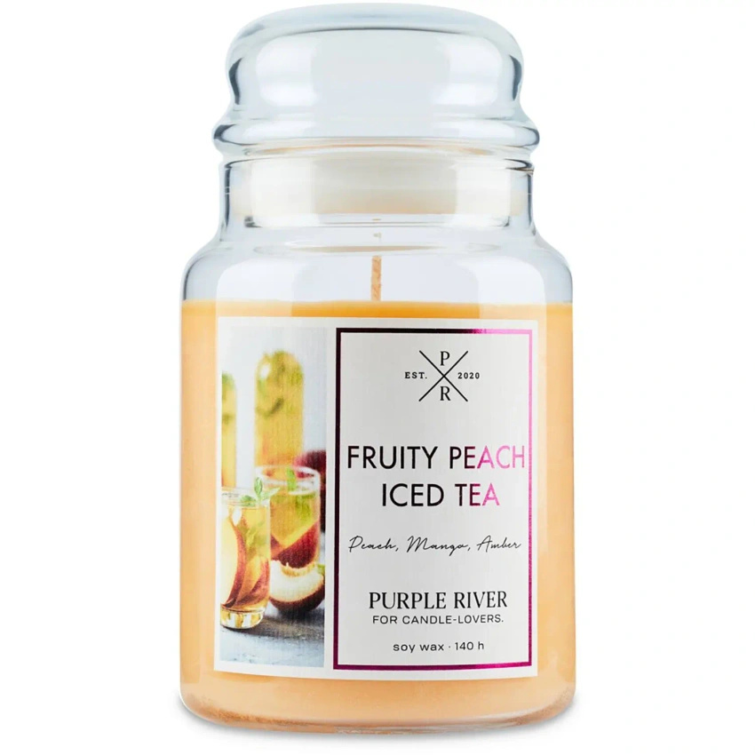 Purple River świeca zapachowa sojowa w szkle 623 g - Fruity Peach Iced Tea
