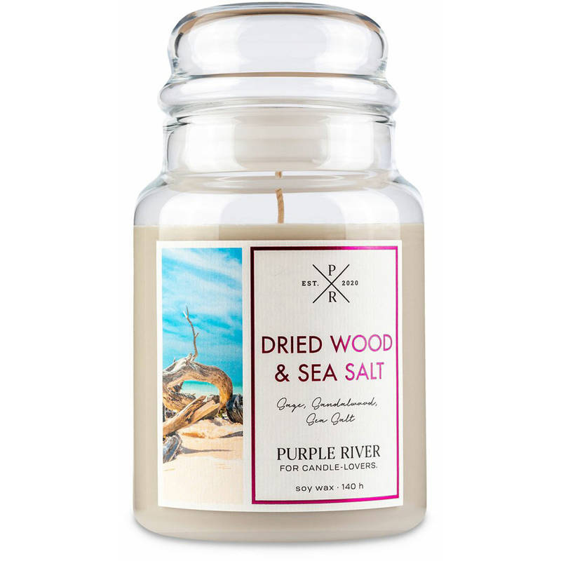 Bougie parfumée de soja en verre Purple River 623 g - Dried Wood Sea Salt