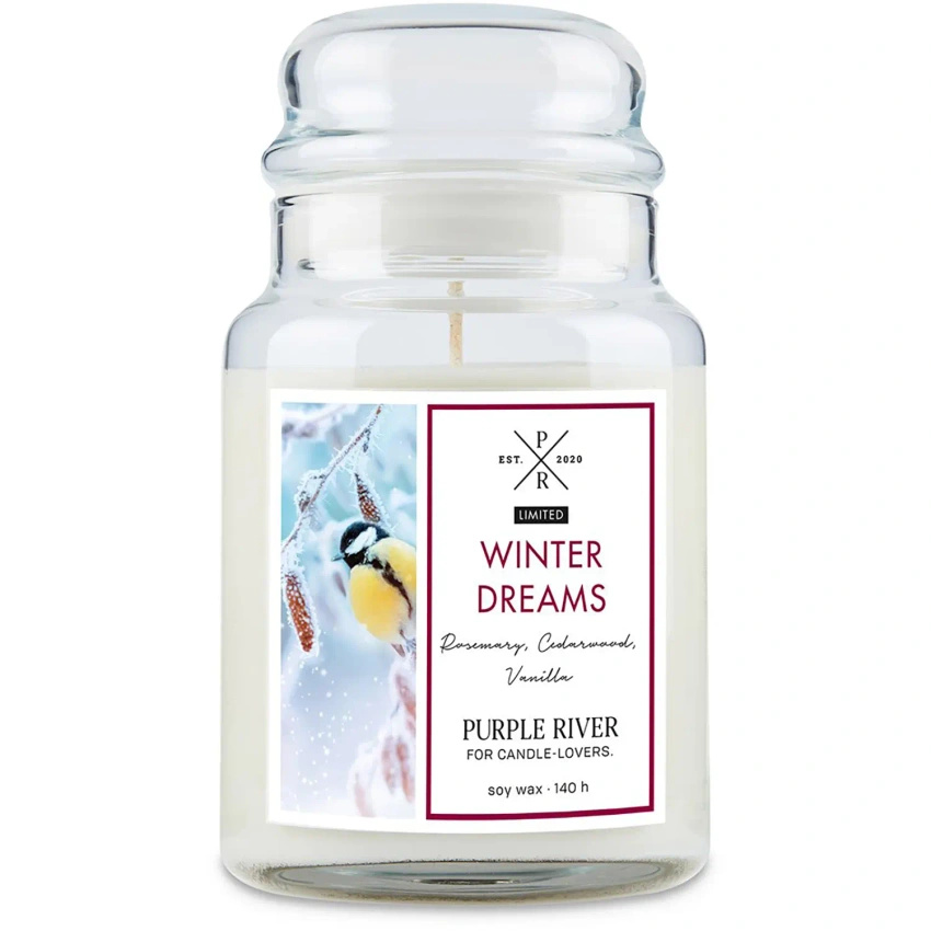 Bougie parfumée de soja en verre Purple River 623 g - Winter Dreams