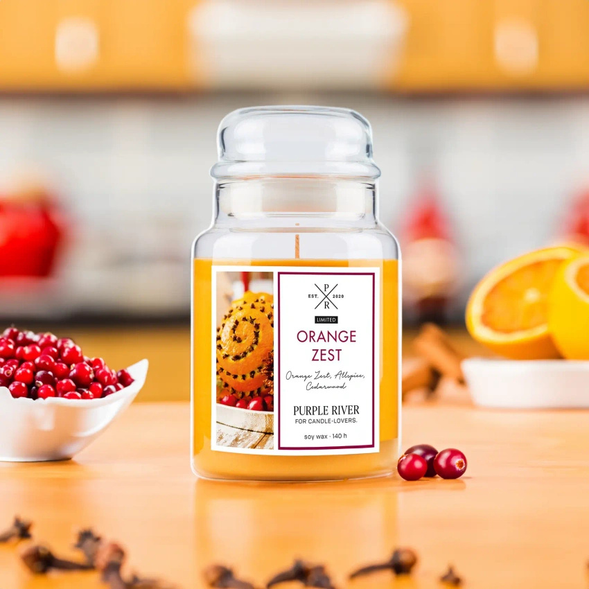 Candela di soia profumata in vetro Purple River 623 g - Orange Zest