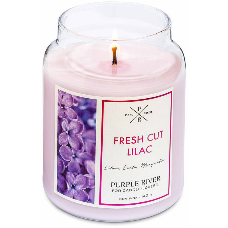 Candela di soia profumata in vetro Purple River 623 g - Fresh Cut Lilac